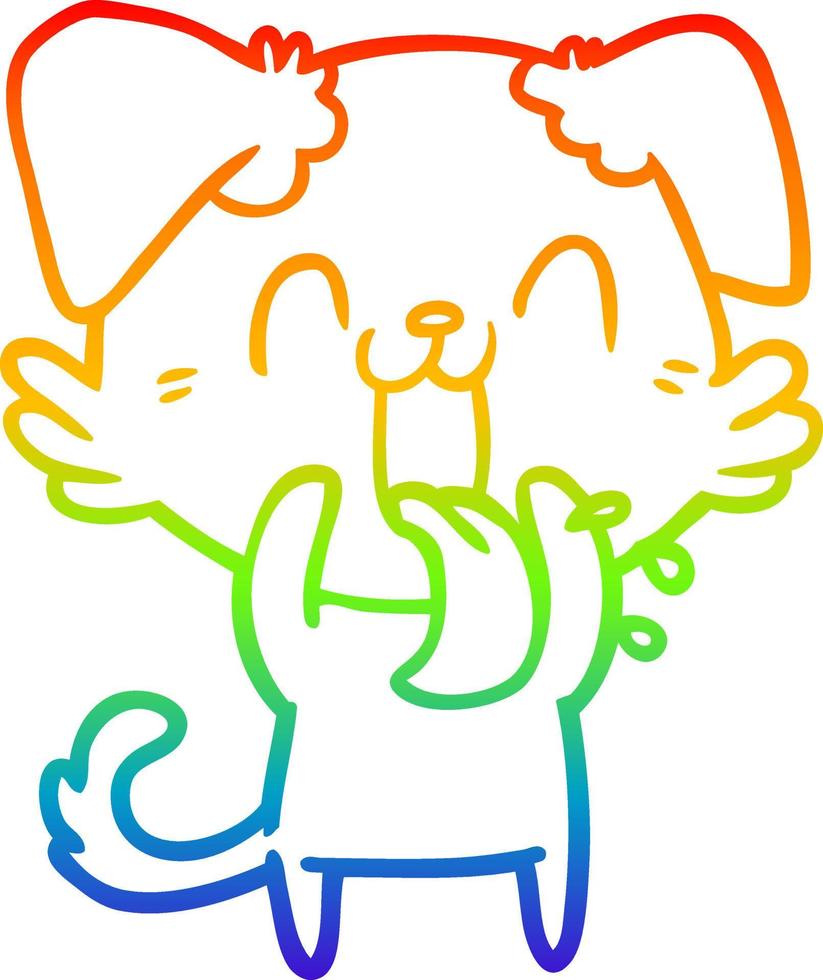 rainbow gradient line drawing cartoon panting dog vector