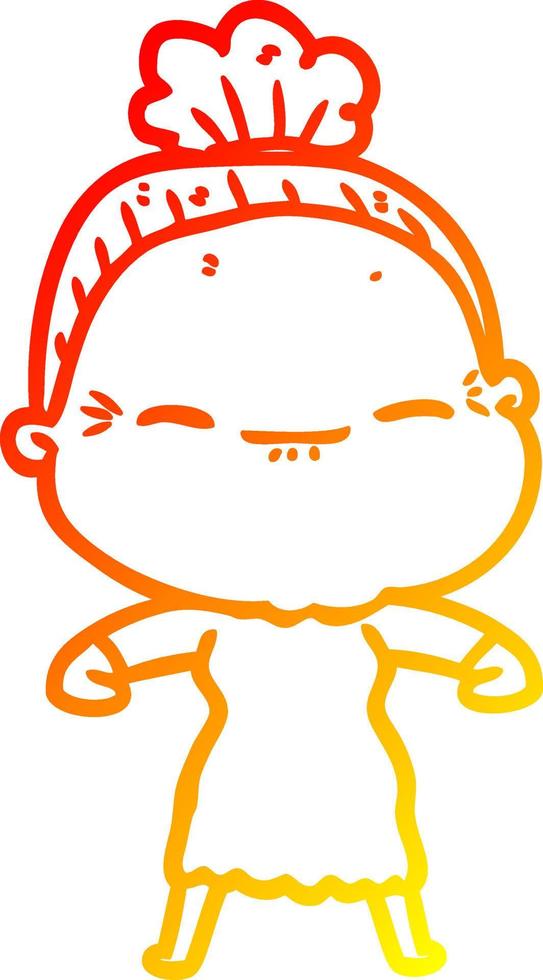 warm gradient line drawing cartoon peaceful old woman vector