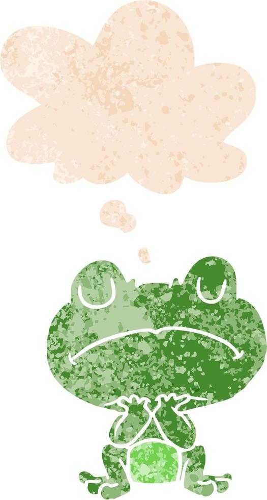 cartoon frog and thought bubble in retro textured style vector