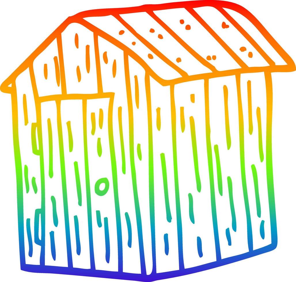 cobertizo de madera de dibujos animados de dibujo de línea de degradado de arco iris vector