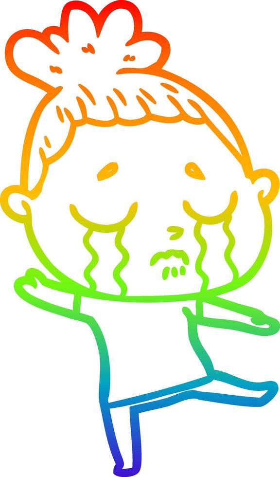 rainbow gradient line drawing cartoon crying woman vector