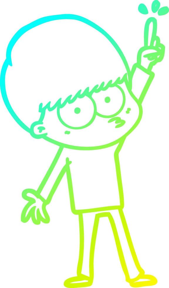 cold gradient line drawing nervous cartoon boy with idea vector