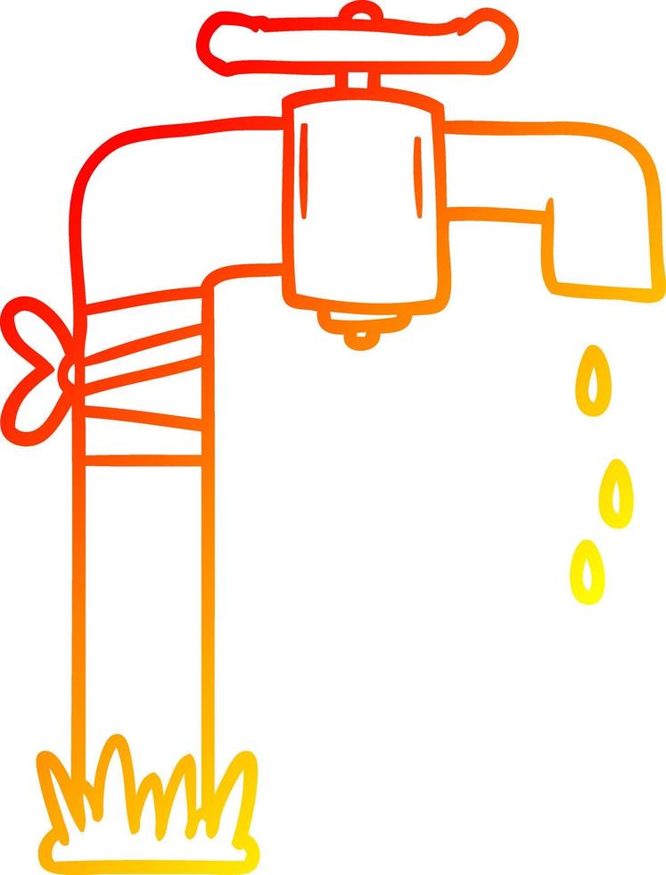 warm gradient line drawing cartoon old water tap vector