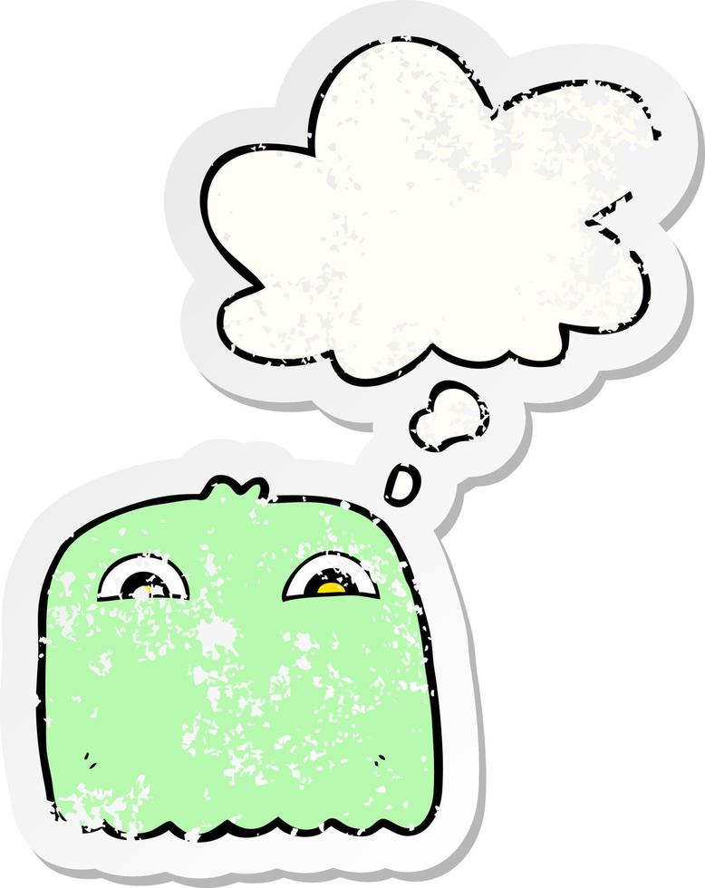 cartoon ghost and thought bubble as a distressed worn sticker vector