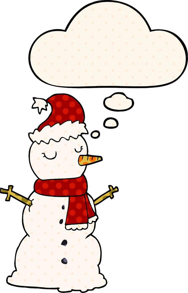 cartoon snowman and thought bubble in comic book style vector