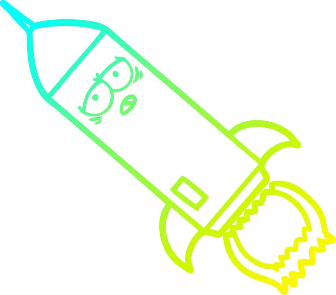 cold gradient line drawing cartoon rocket vector