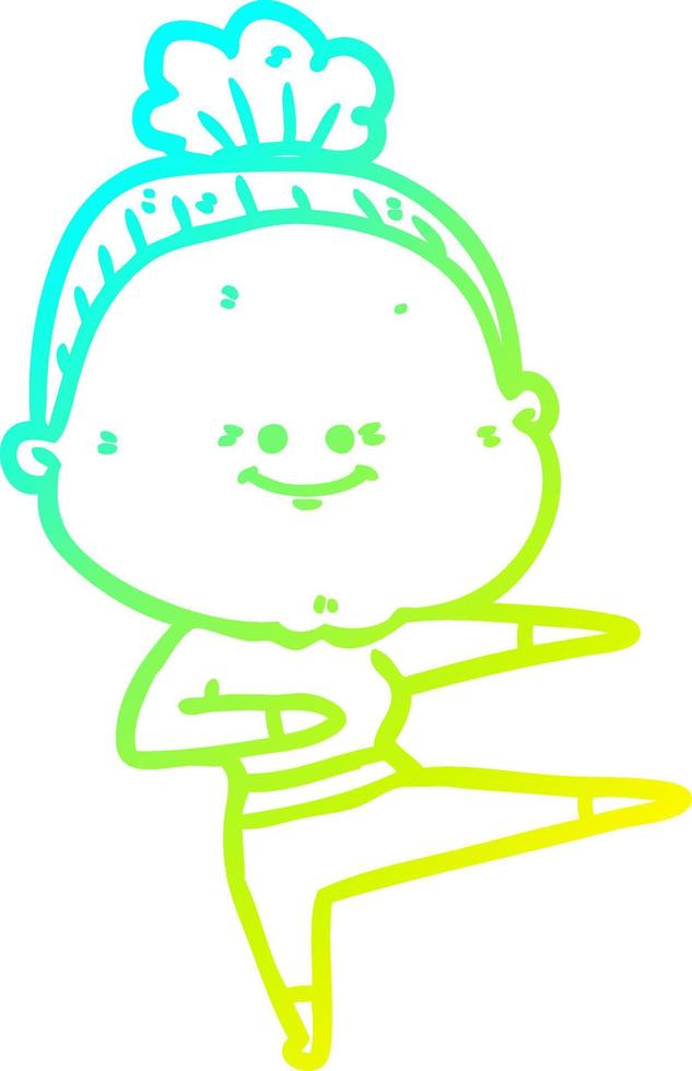 cold gradient line drawing cartoon happy old woman vector