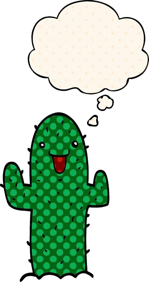 cartoon cactus and thought bubble in comic book style vector