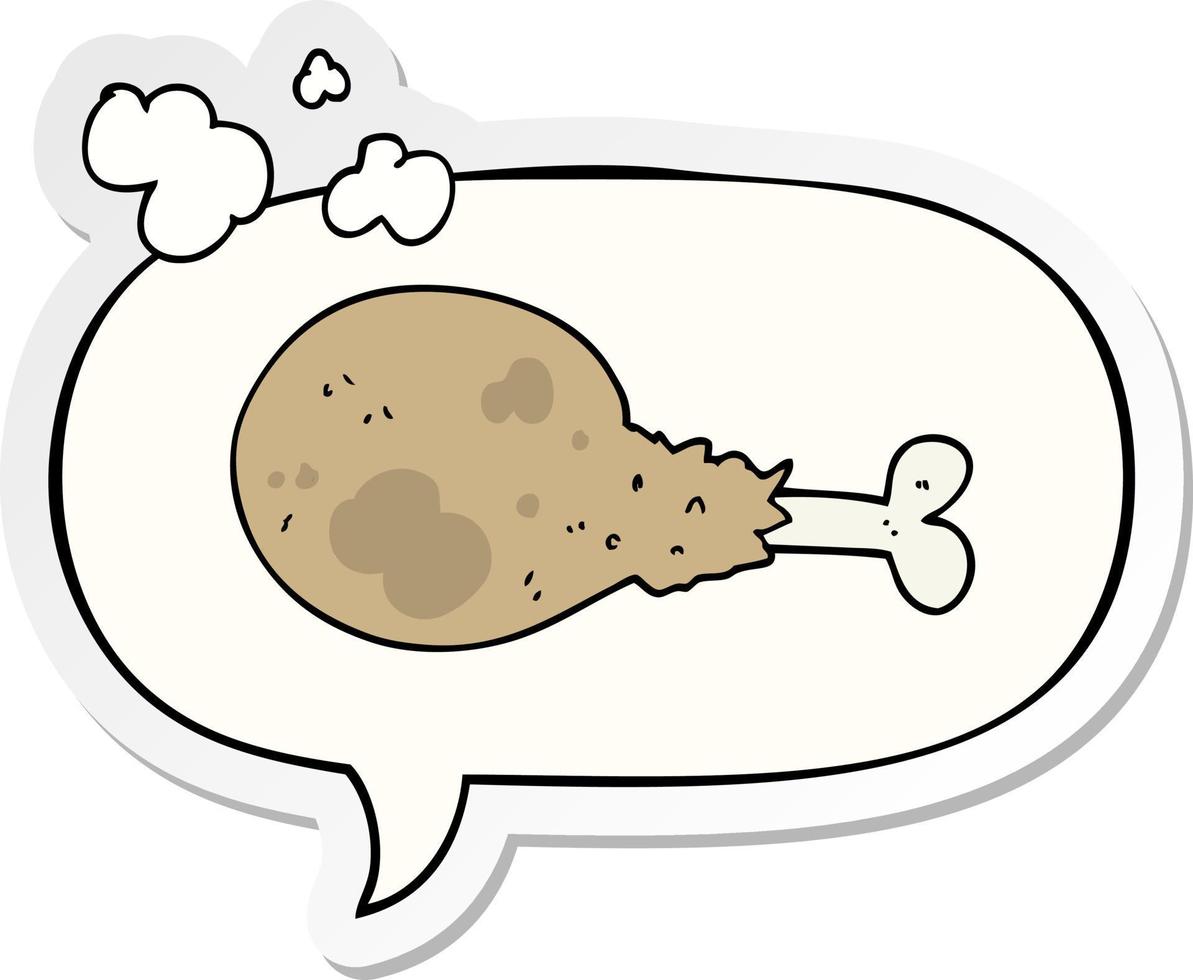 cartoon cooked chicken leg and speech bubble sticker vector