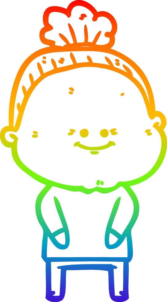 rainbow gradient line drawing cartoon happy old woman vector