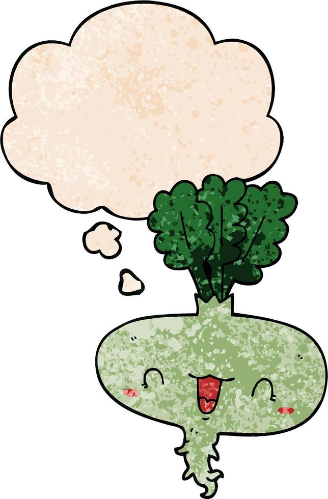 cartoon turnip and thought bubble in grunge texture pattern style vector