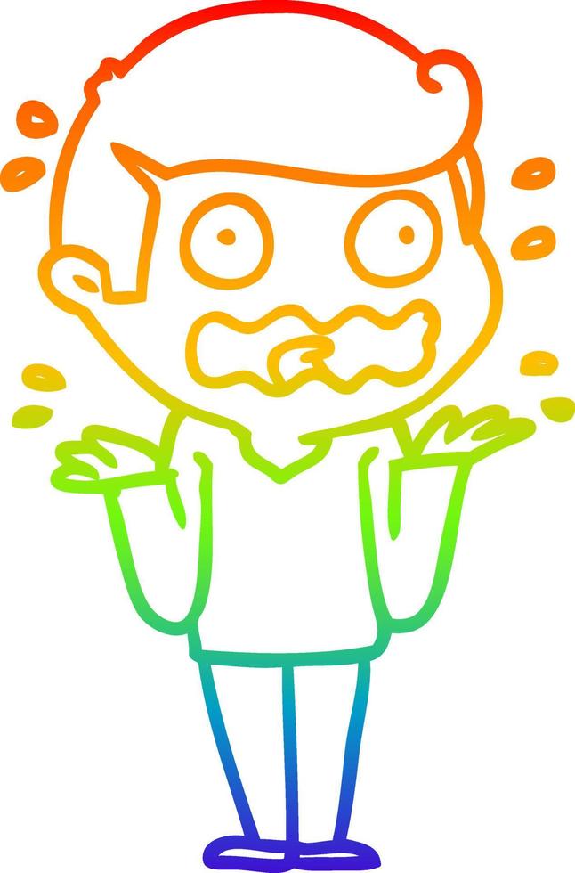 rainbow gradient line drawing cartoon man totally stressed out vector