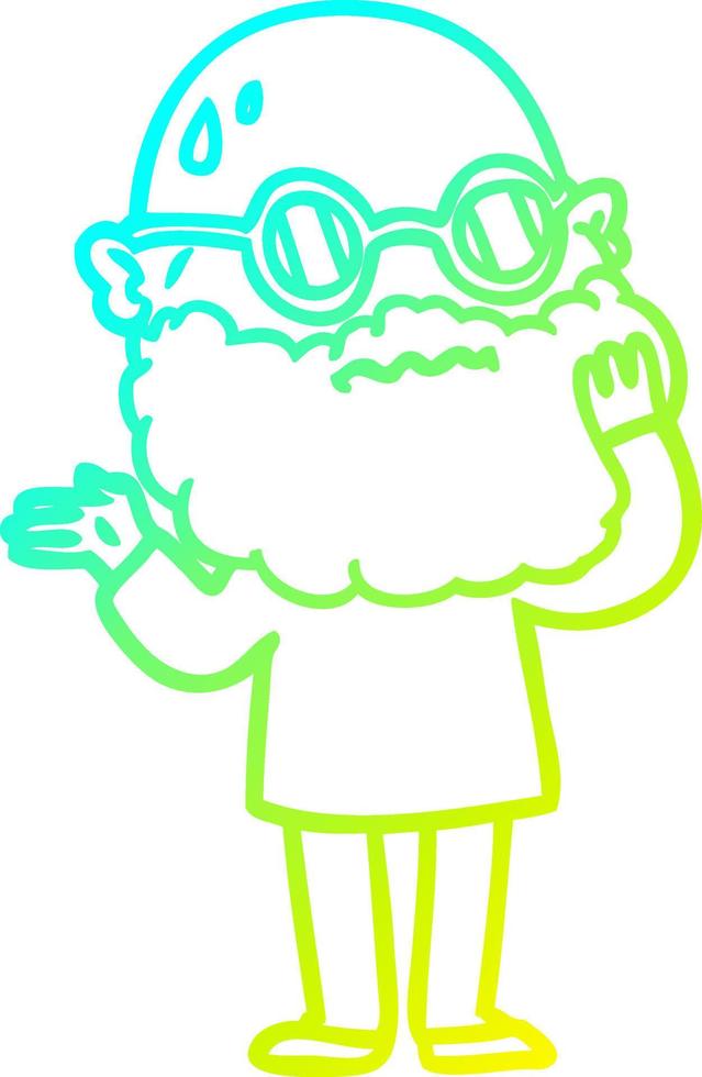 cold gradient line drawing cartoon worried man with beard and sunglasses vector