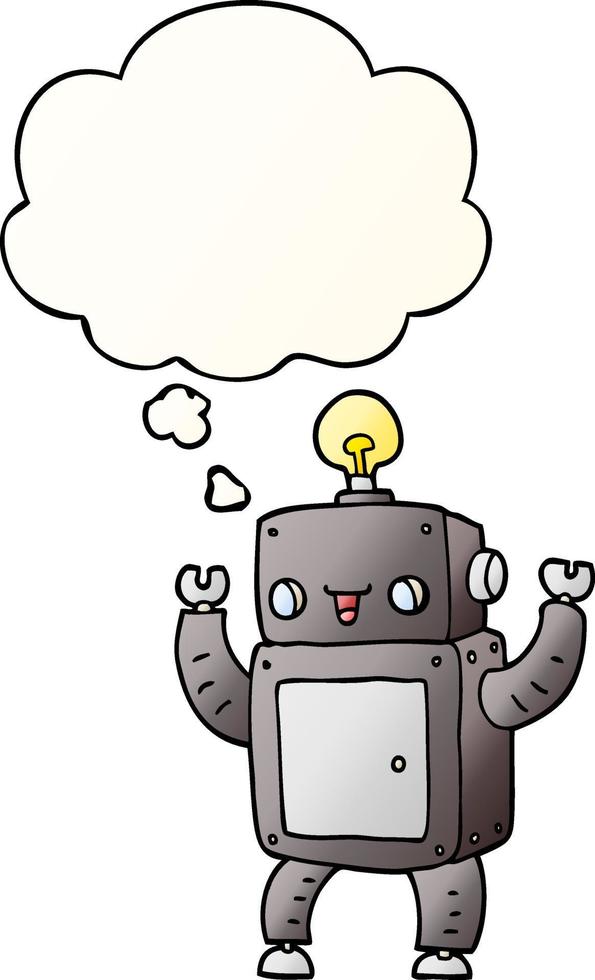 cartoon happy robot and thought bubble in smooth gradient style vector