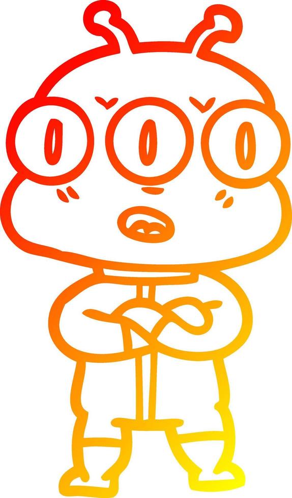 warm gradient line drawing cartoon three eyed alien vector
