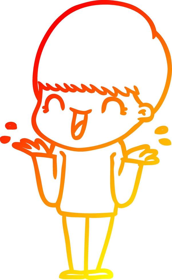 warm gradient line drawing happy cartoon boy vector