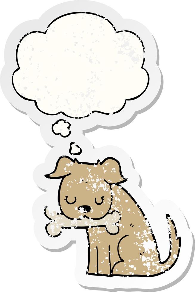 cartoon dog and thought bubble as a distressed worn sticker vector