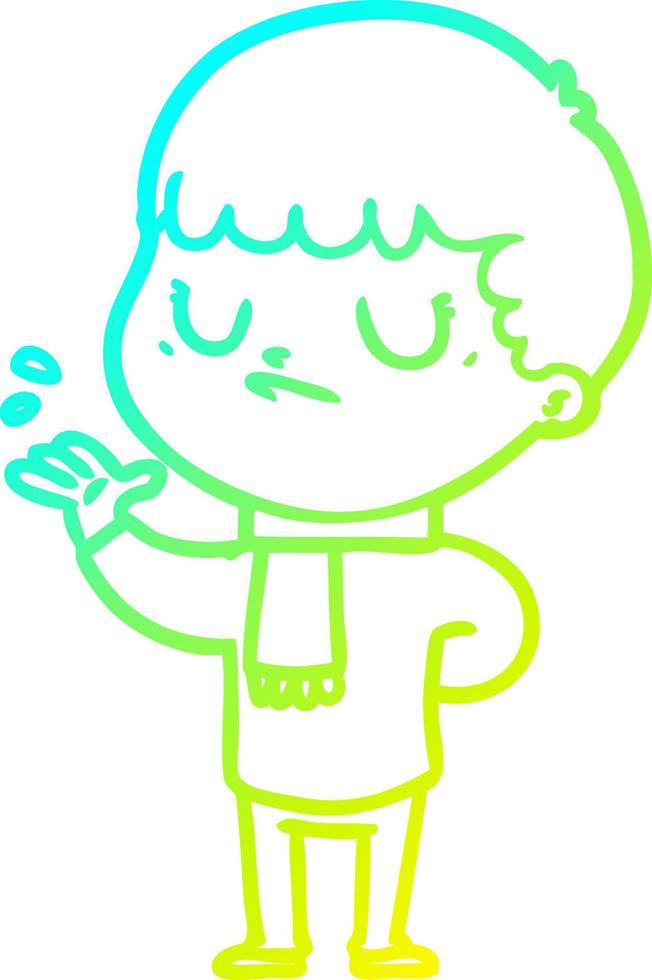 cold gradient line drawing cartoon grumpy boy vector