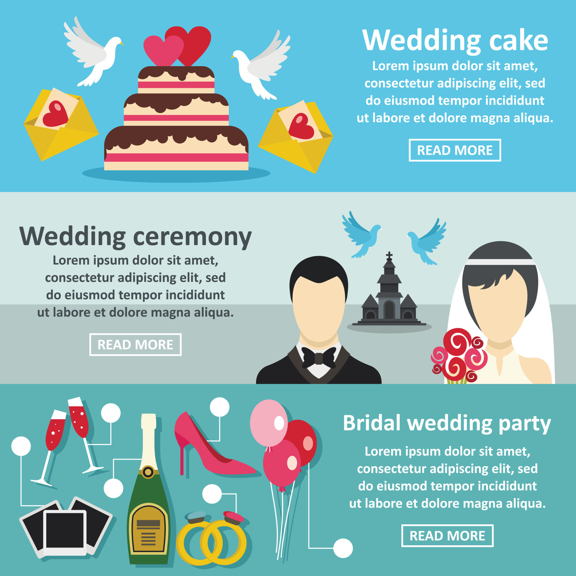 Wedding party banner horizontal set flat style 8846922 Vector Art at 