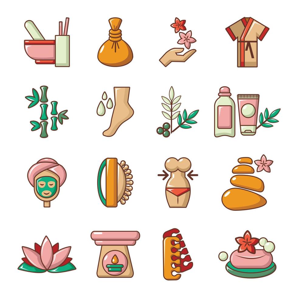 Spa salon icons set, cartoon style vector