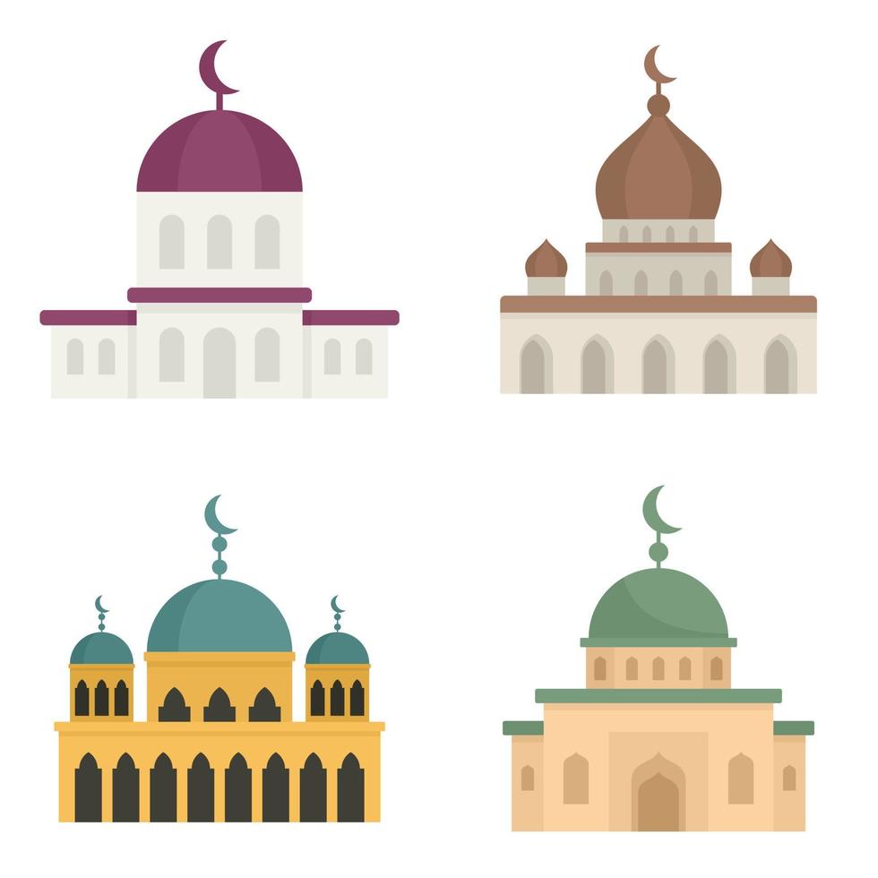 Mosque icons set flat vector isolated