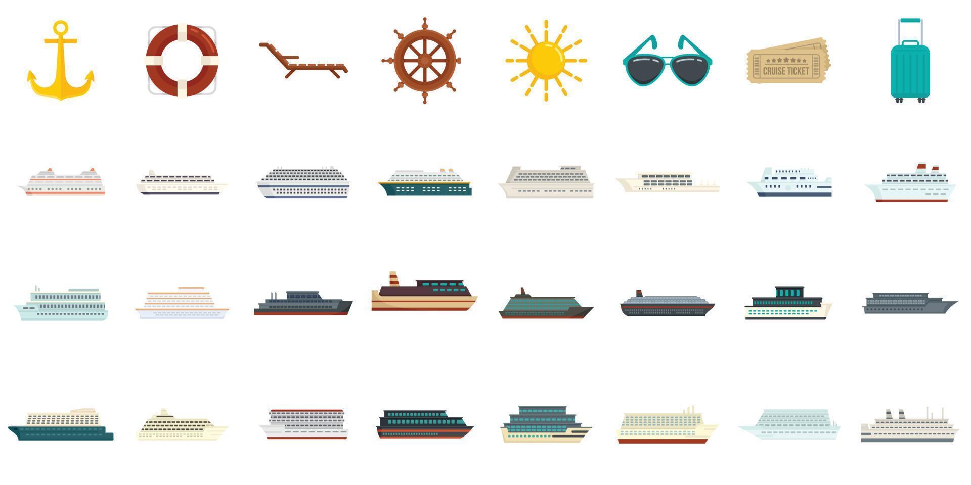 iconos de crucero establecer vector plano aislado