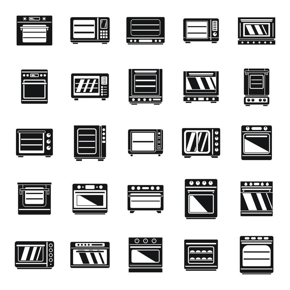 Modern convection oven icons set, simple style vector