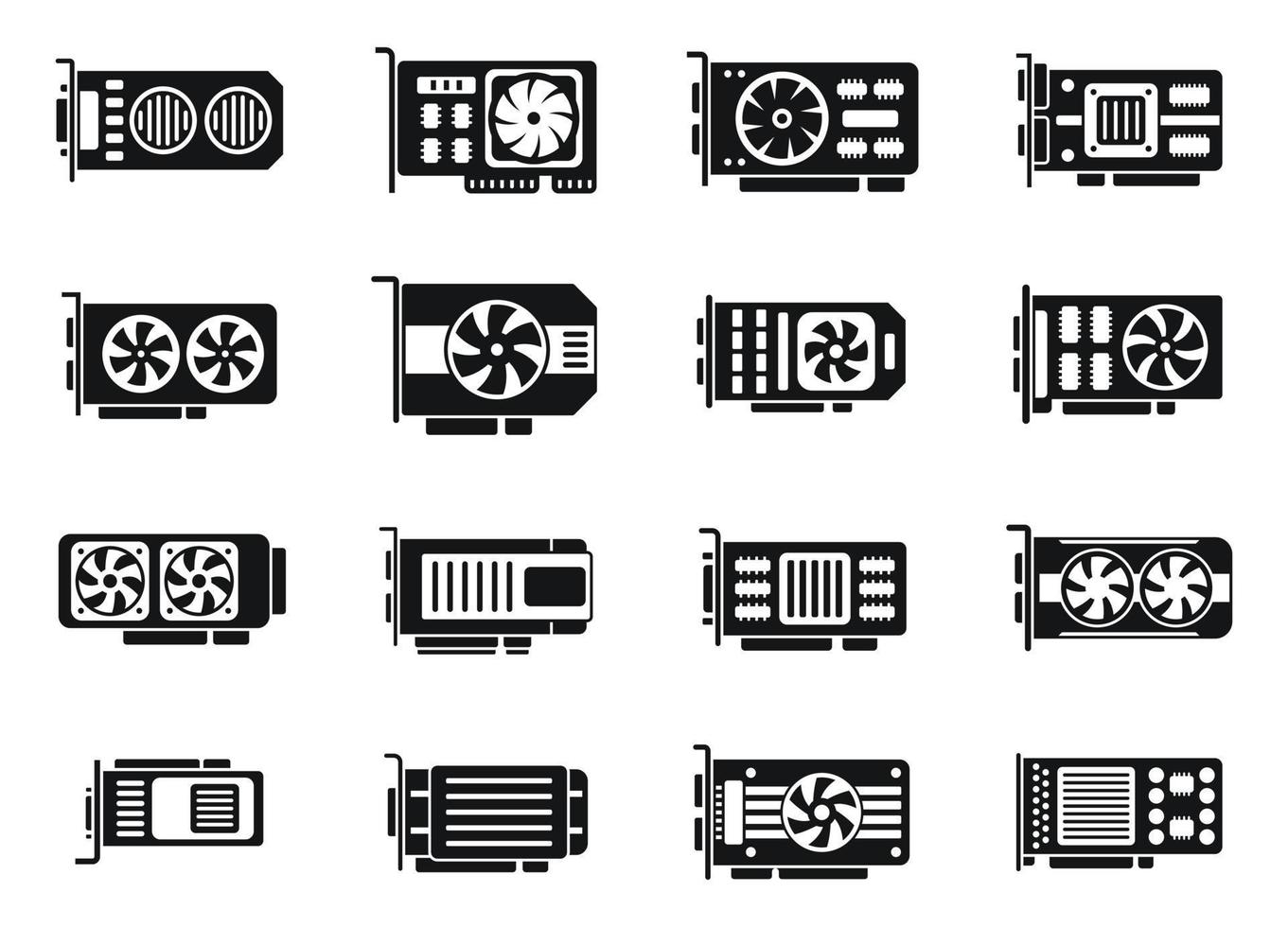 GPU graphic card icons set simple vector. Hard ware vector