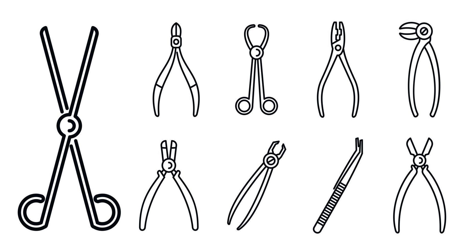 Clinic forceps icons set, outline style vector