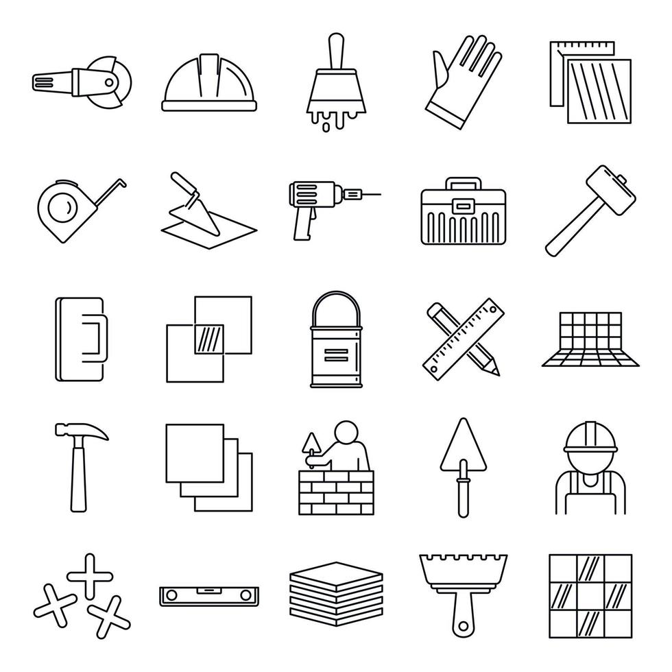 Tiler worker icons set, outline style vector
