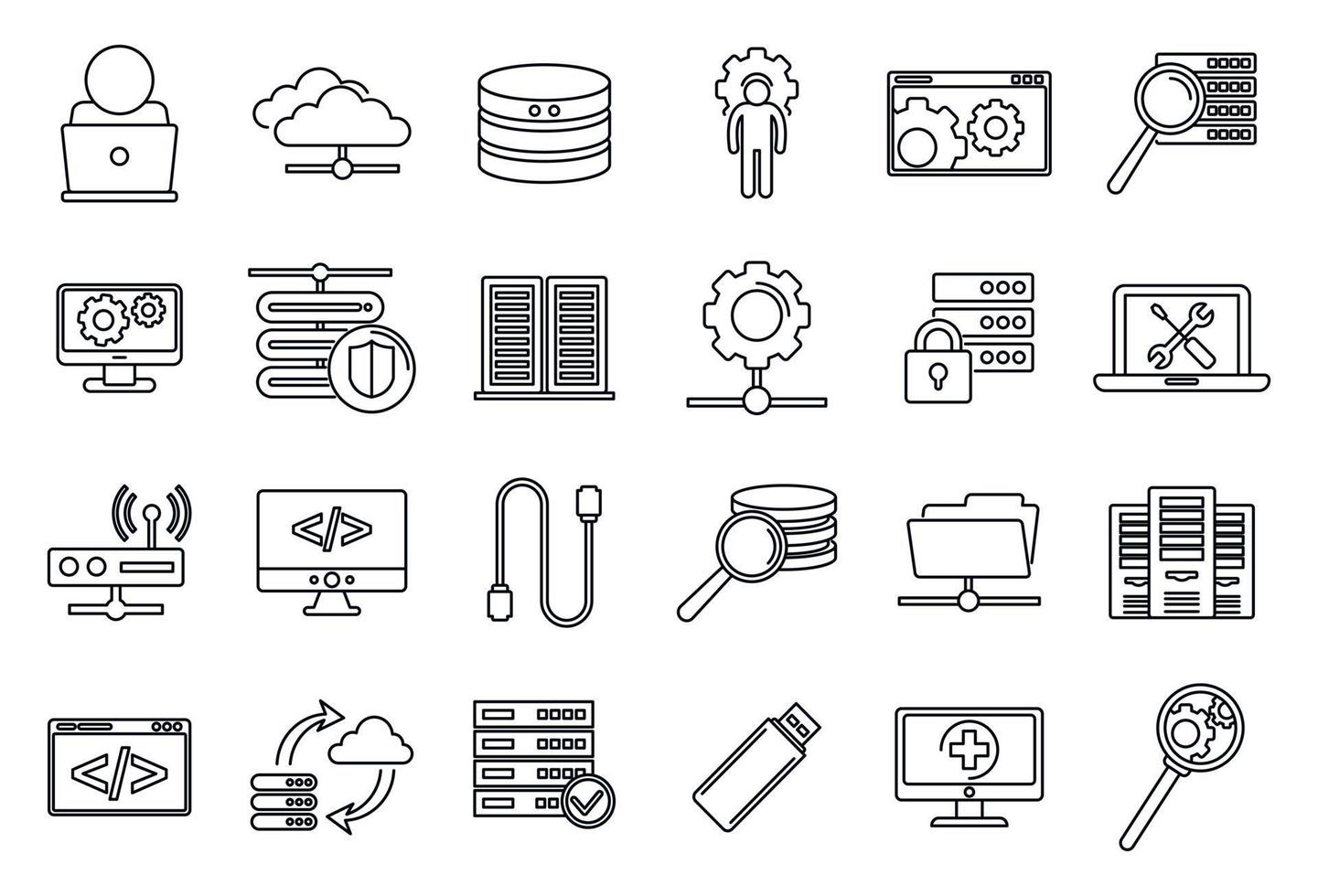 Company it administrator icons set, outline style vector