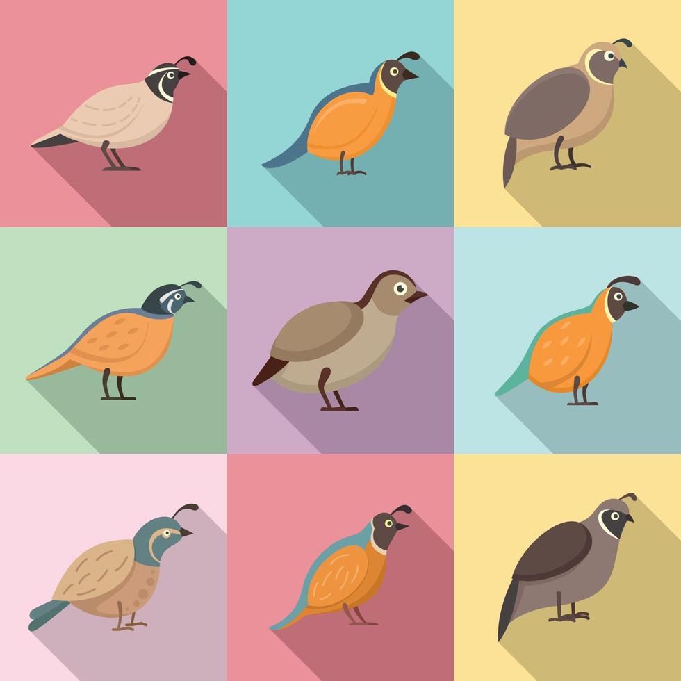 Quail icons set, flat style vector