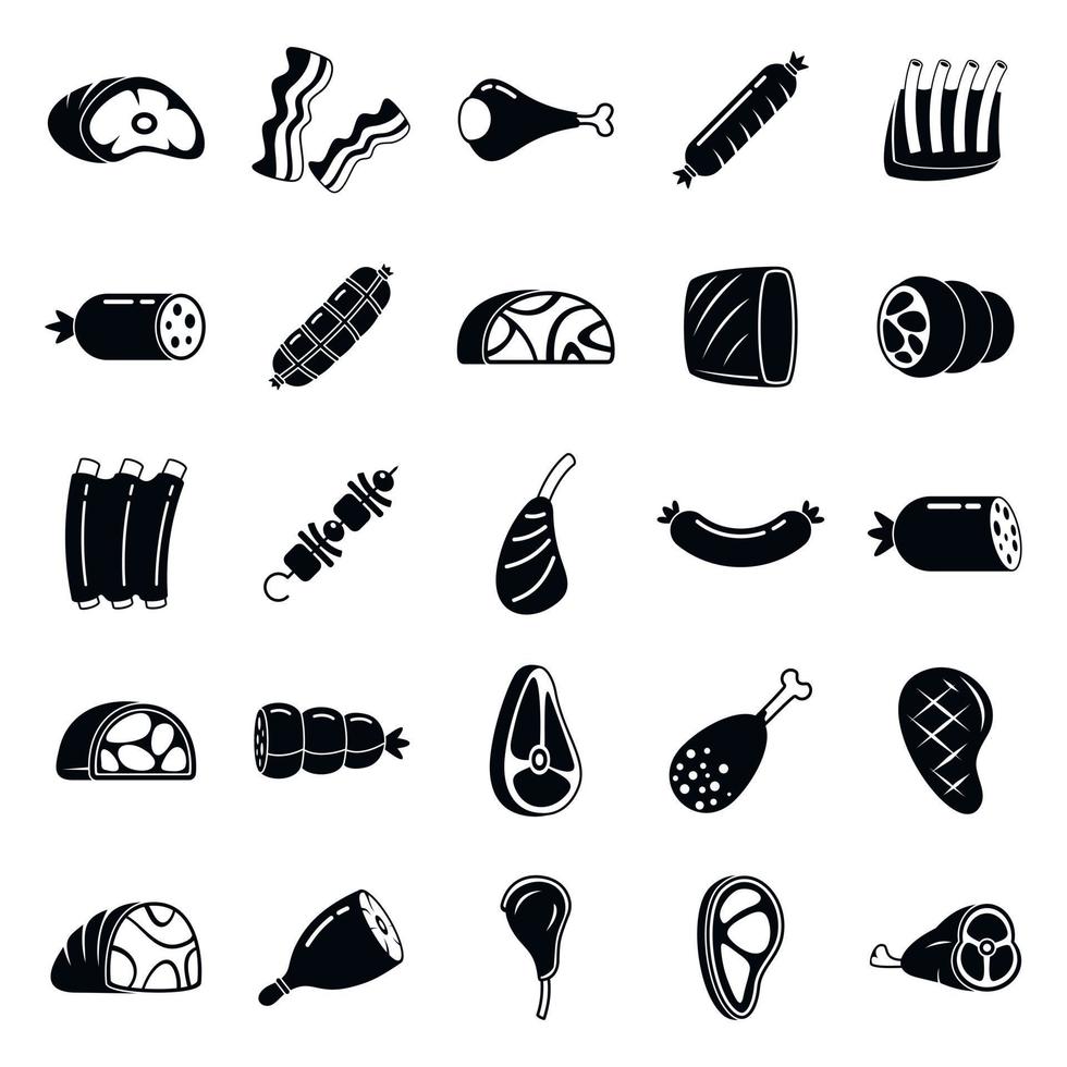 Meat icons set, simple style vector