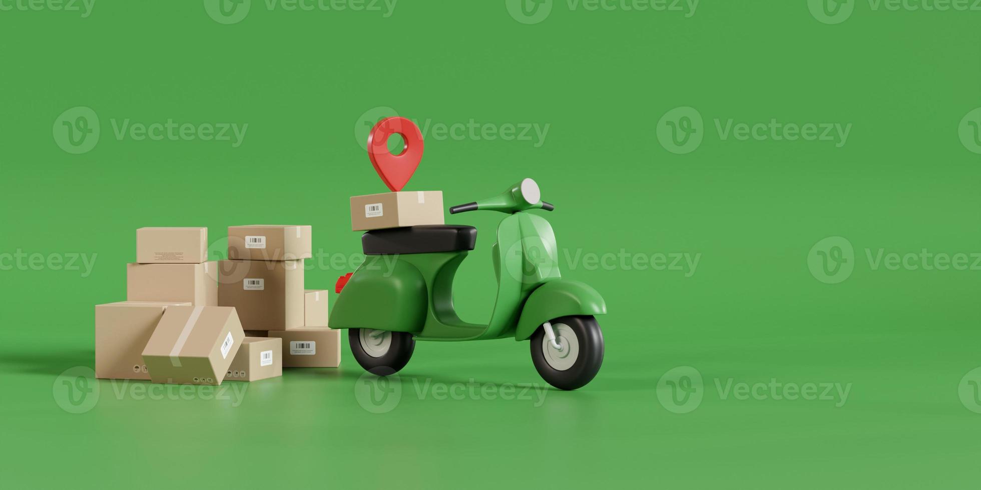 3D Online express delivery scooter service concept, fast response delivery by scooter, courier Pickup, Delivery, Online Shipping Services. photo