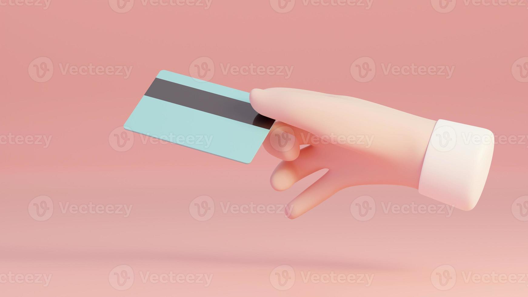 Hand holding a credit card isolated on background. 3D Rendering photo