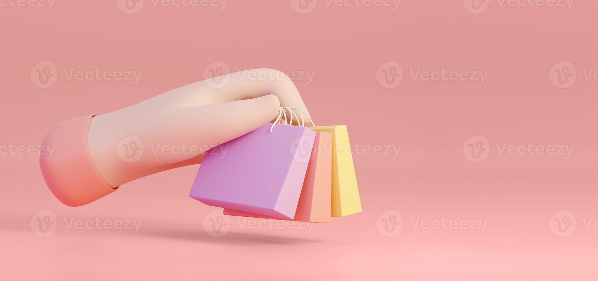Hand holding shopping bag isolated on background. 3D Rendering photo