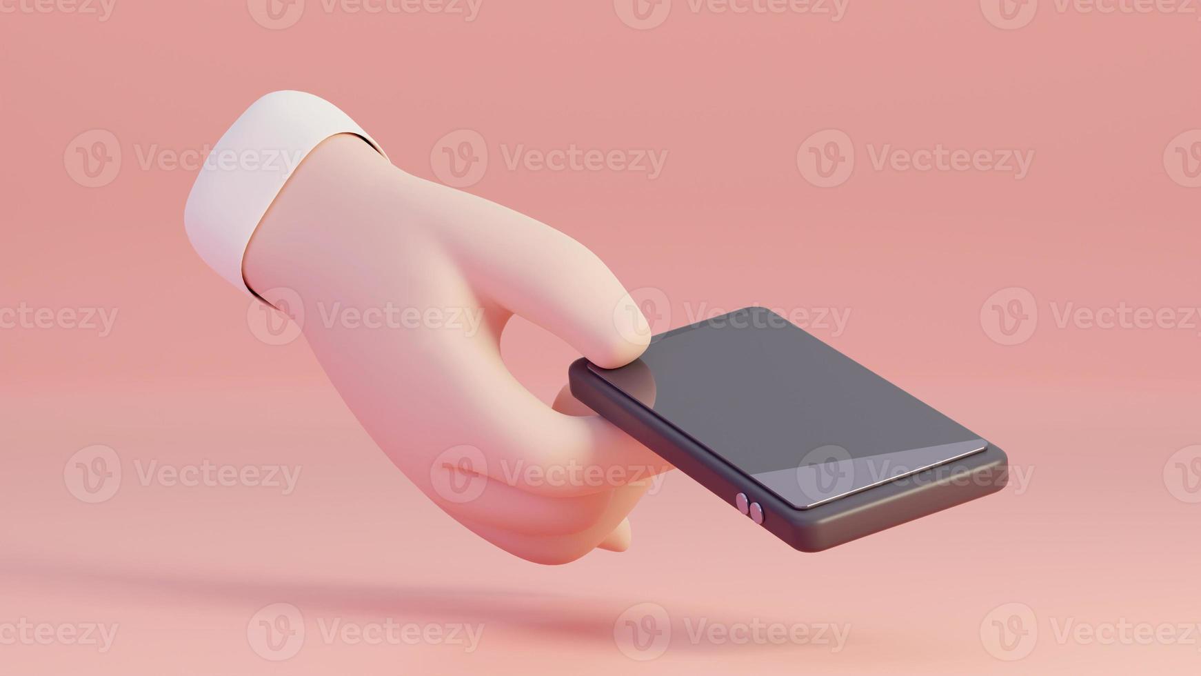 Hand holding smartphone isolated on background. 3D Rendering photo