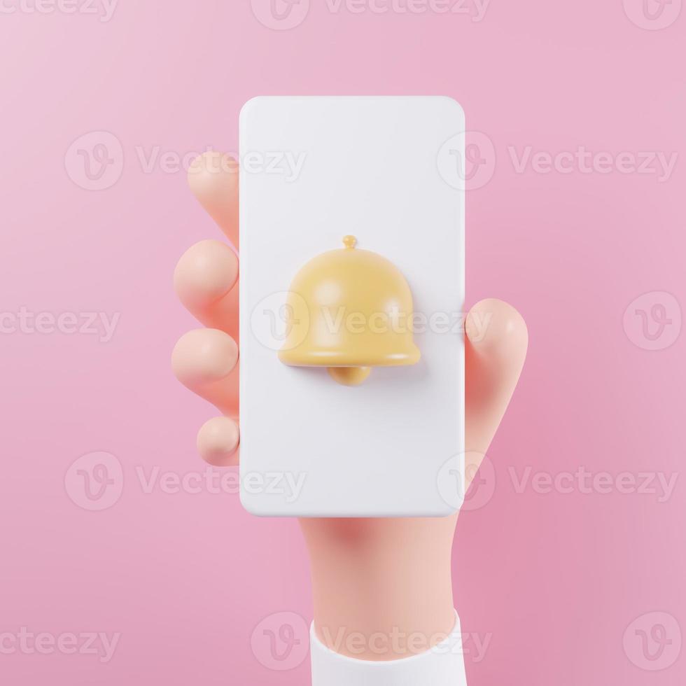 3D notification on white screen phone. Notification concept. 3D Rendering photo