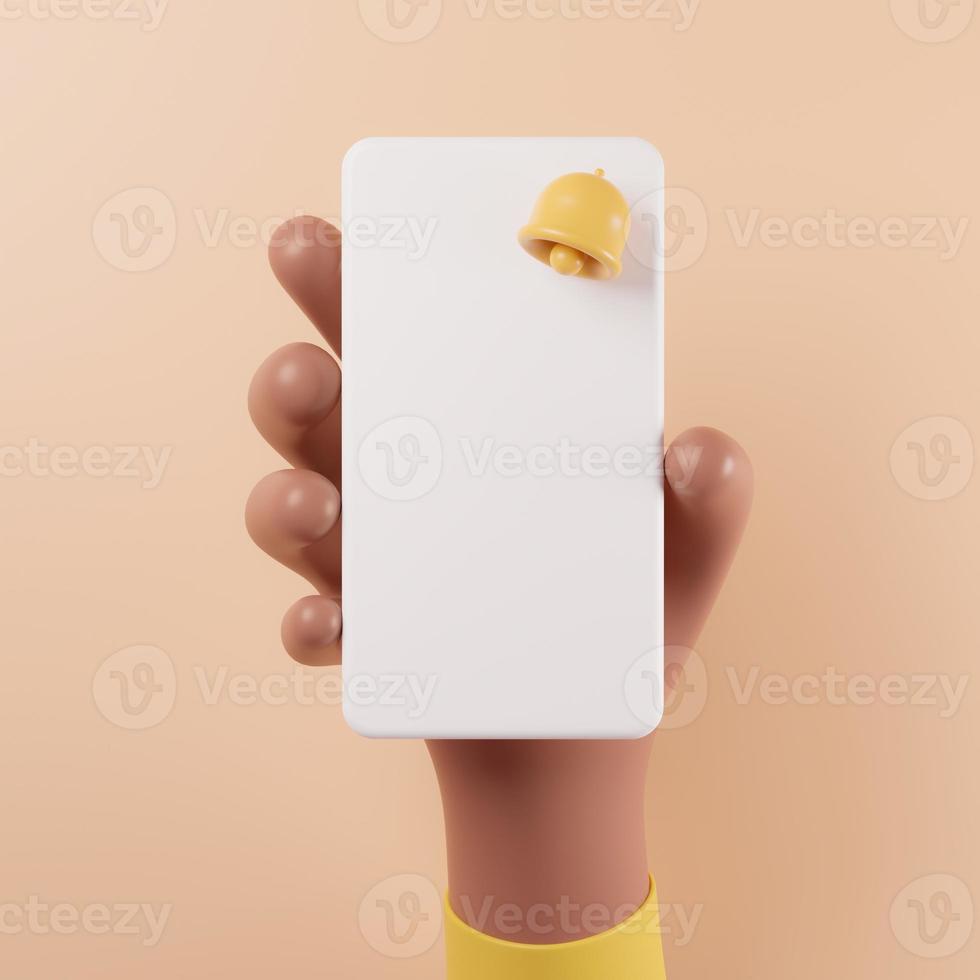 3D notification on white screen phone. Notification concept. 3D Rendering photo
