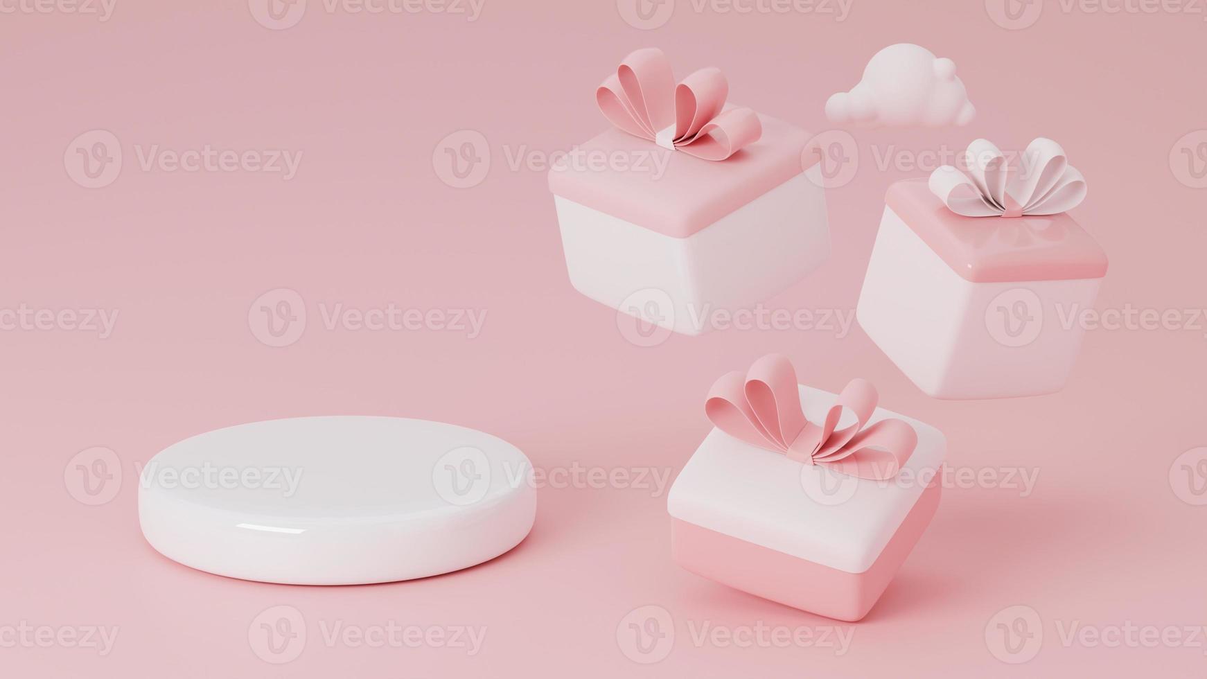 square empty gift box on pink background with copy space. 3D Rendering photo