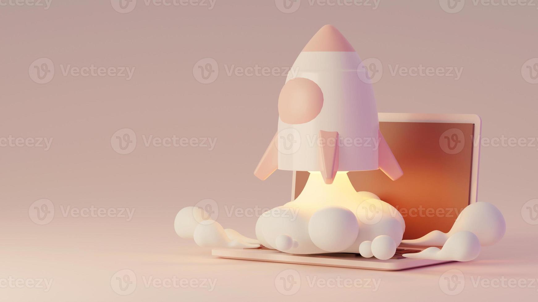 3D Rocket launch, Spaceship icon, startup business concept. 3d Rendering photo