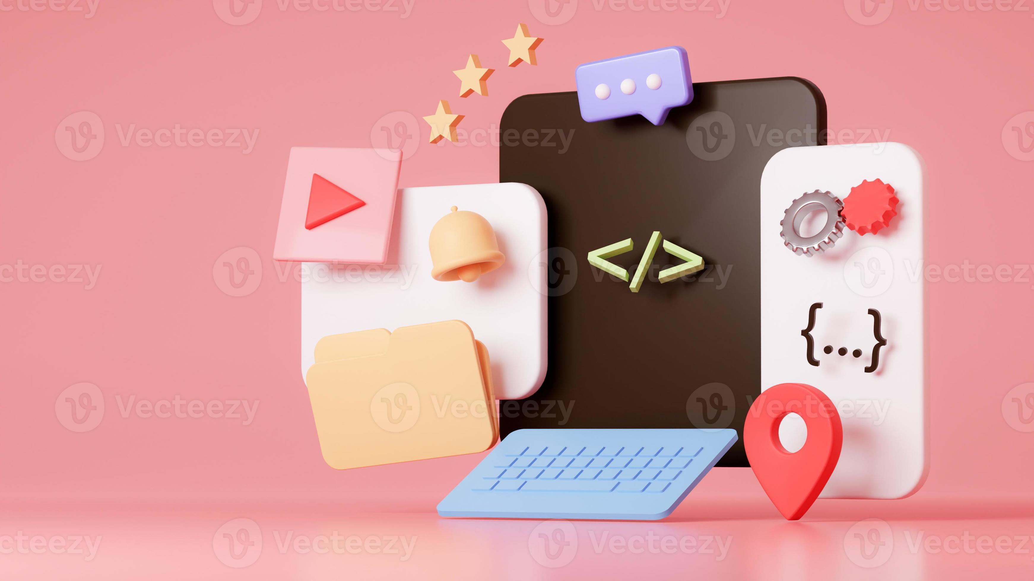Programing concept. Element with coding and design. 3D rendering ...