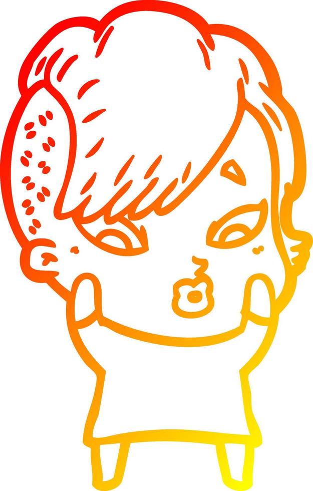 warm gradient line drawing cartoon surprised girl vector