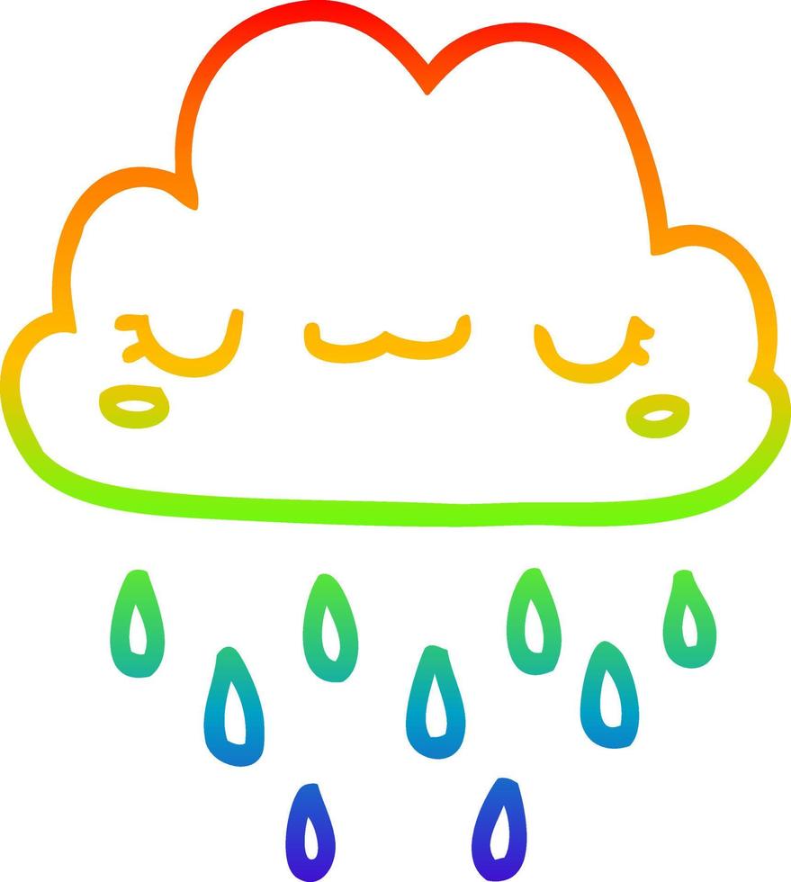 dibujo de línea de gradiente de arco iris nube de tormenta de dibujos animados vector