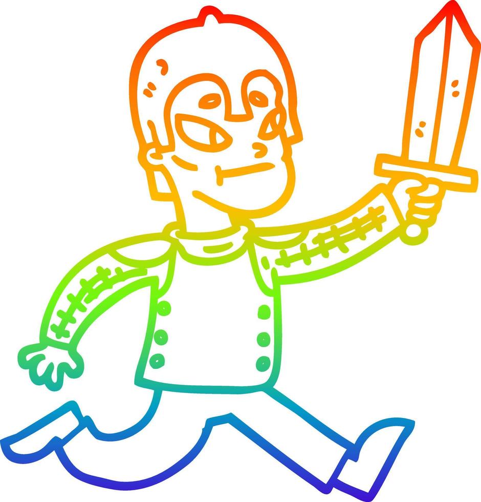 rainbow gradient line drawing cartoon medieval warrior vector