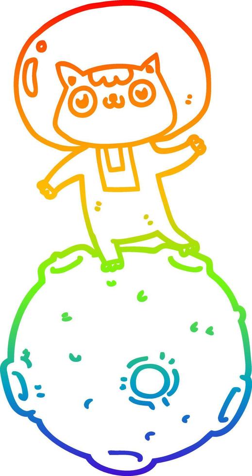 rainbow gradient line drawing cute cartoon astronaut cat vector