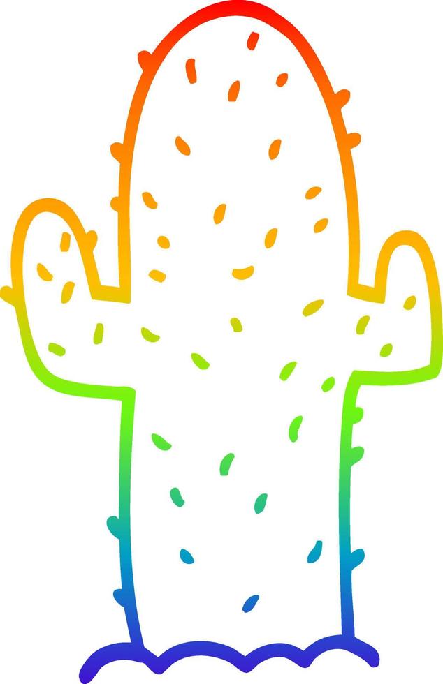 rainbow gradient line drawing cartoon cactus vector