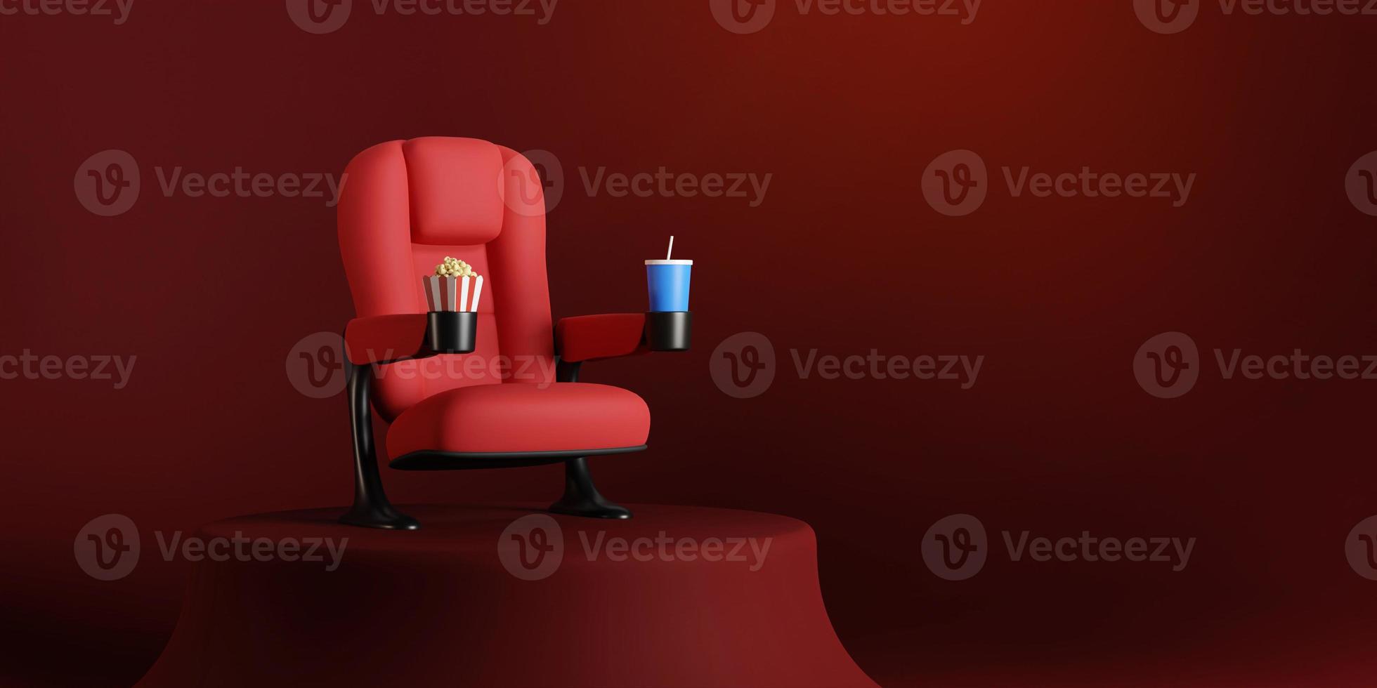Cinema seats single stand on red carpet. Buy movie ticket concept, movie night. 3d rendering. photo