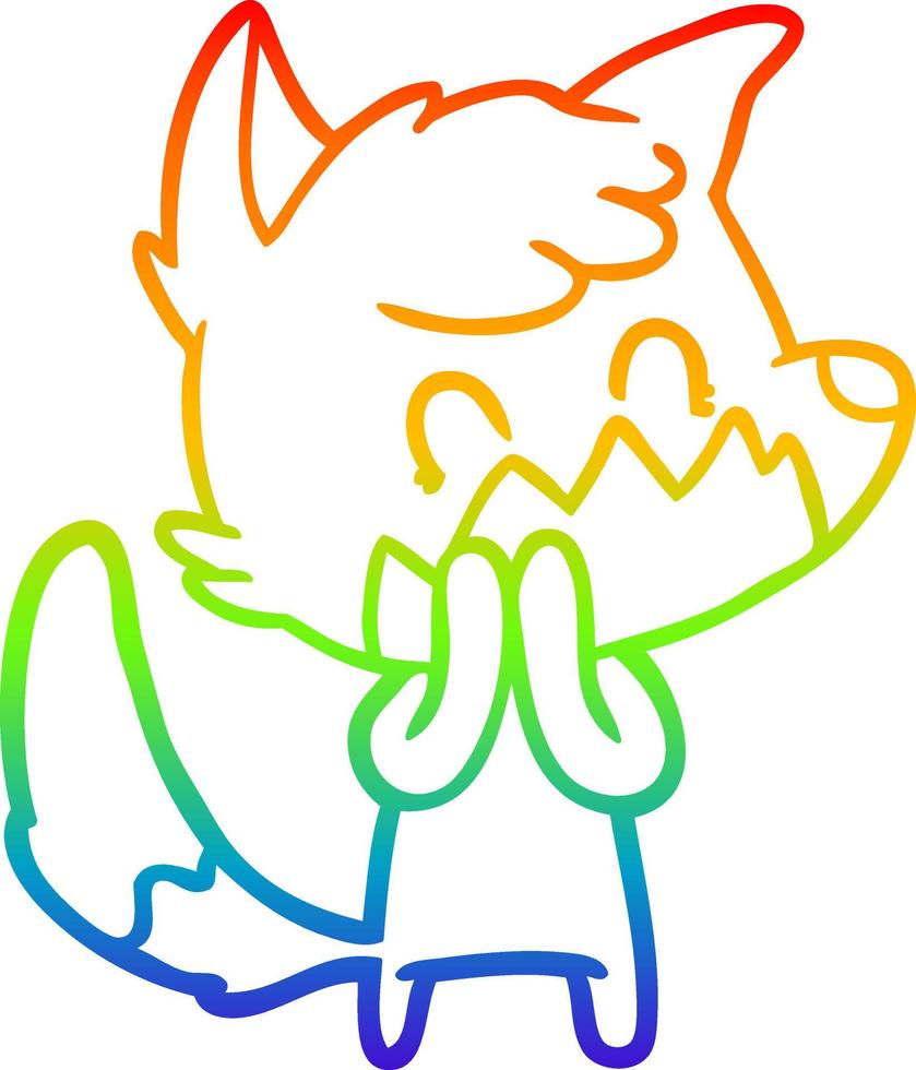rainbow gradient line drawing cartoon friendly fox vector