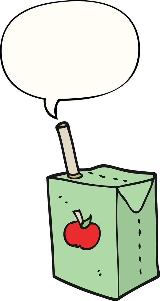 caja de jugo de manzana de dibujos animados y burbuja del habla vector